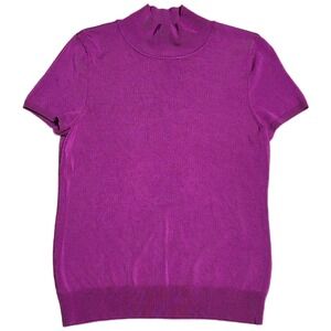 Talbots Petite Short Sleeve Sweater Women's Size Lp Purple Mock Neck  Knit Top‎